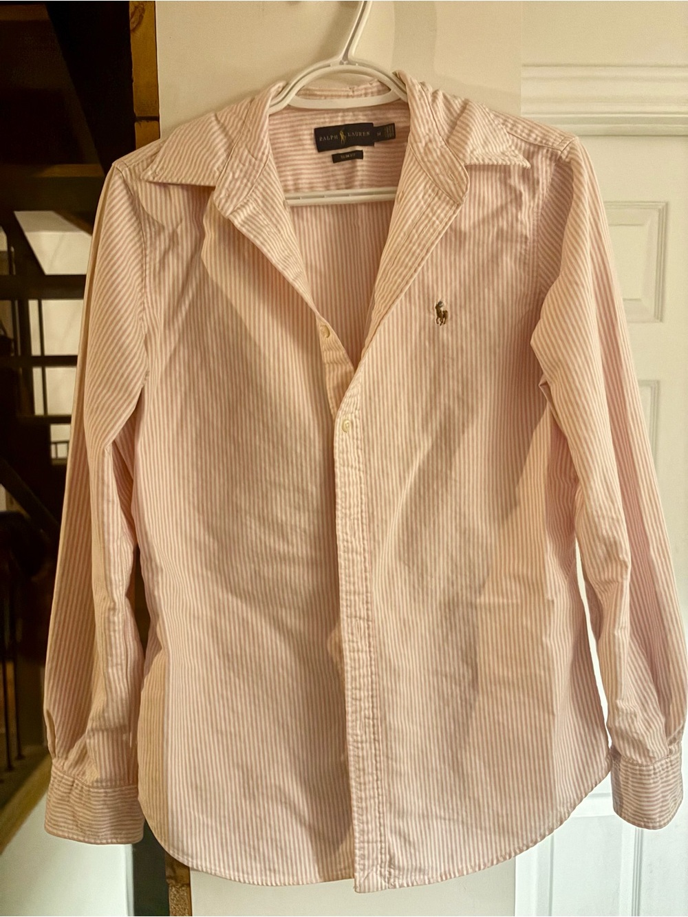 Ralph Lauren Pink & White Striped Slim Fit Cotton Button Down Shirt – M